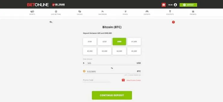 BetOnline Bitcoin Deposit