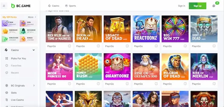 Book of Dead slots BC.Game Casino