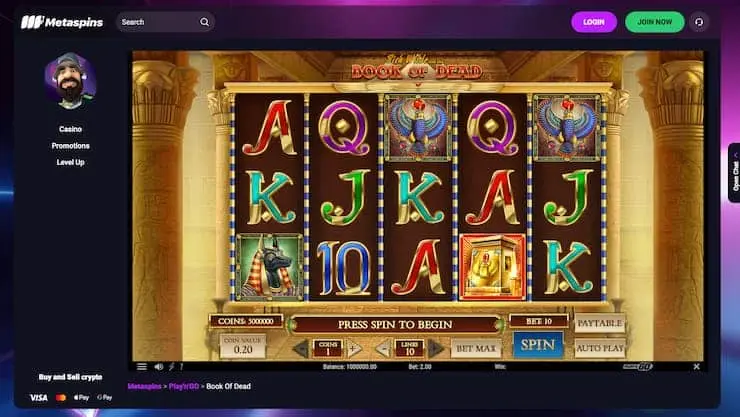 Book of Dead Slots Metaspins Casino
