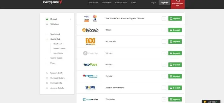 Everygame Payment Options