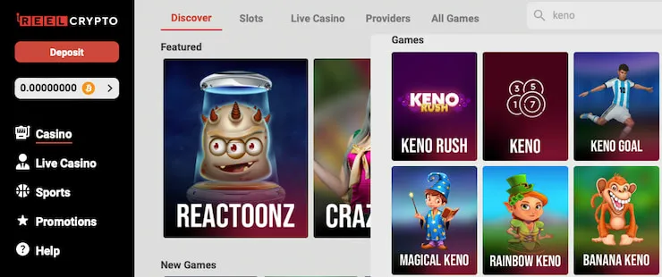 Keno Games at ReelCrypto