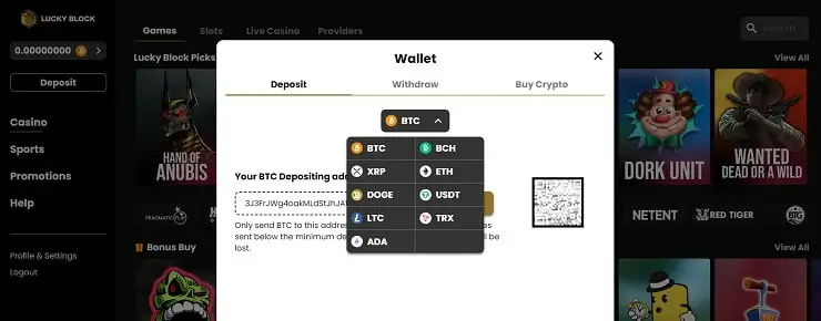 Lucky Block Deposit Page