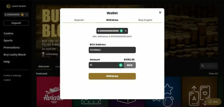 Lucky Block withdrawal details