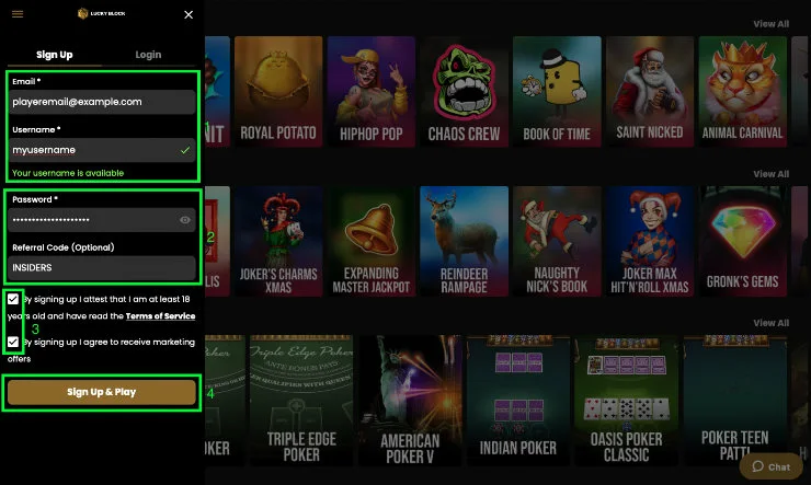 Register at Lucky Block Casino Step 2