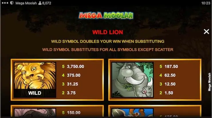 Mega Moolah Slot Symbols