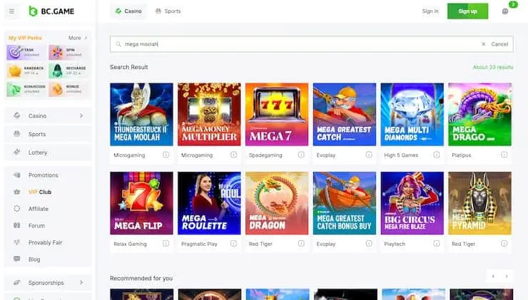 BC.Game Casino Mega Moolah Slots