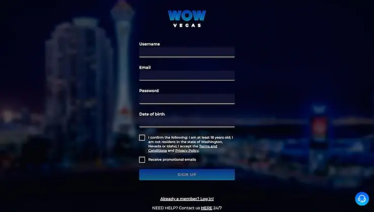 WOW Vegas Casino Register