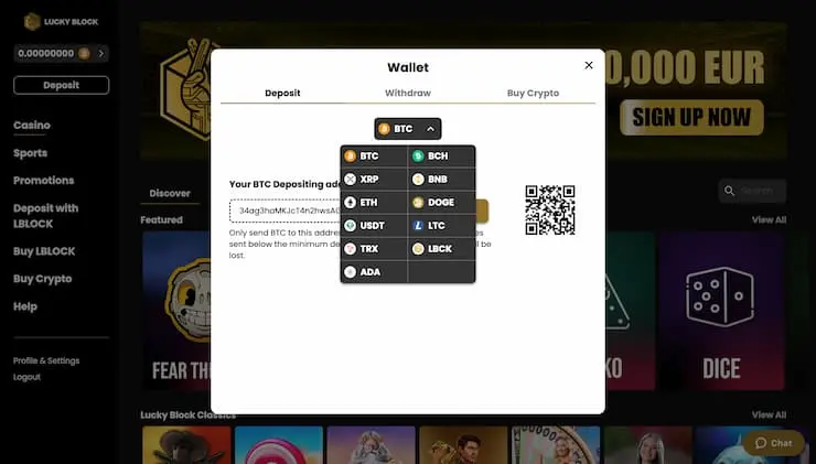 Lucky Block Deposit Options