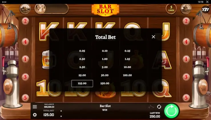 Bar Slot Select Wager