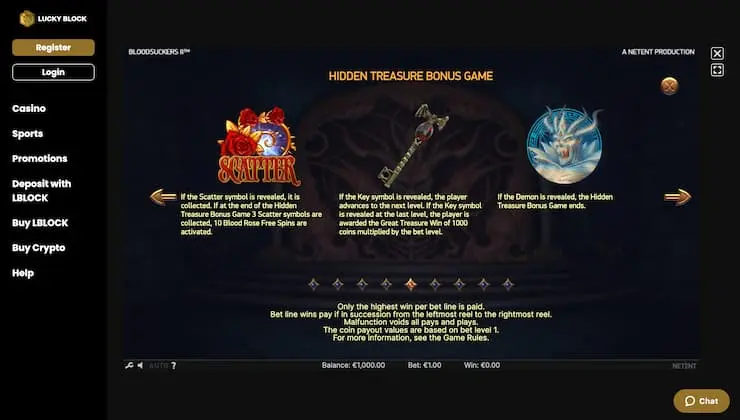 Blood Suckers II Hidden Treasure Bonus Symbols