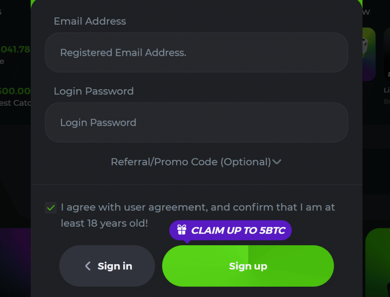 Sign up for BC Game