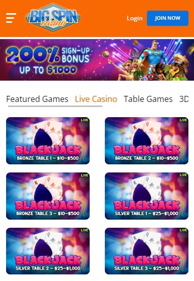 Big Spin Casino Mobile Blackjack App