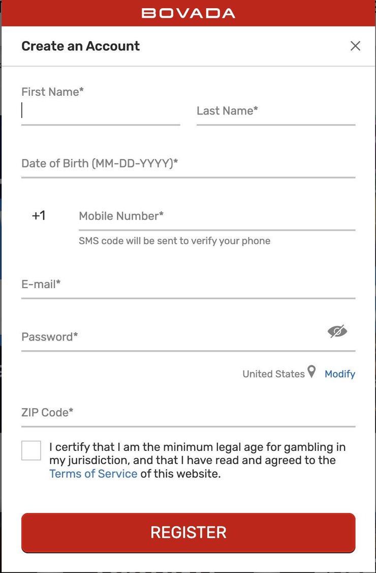 Bovada Registration Form