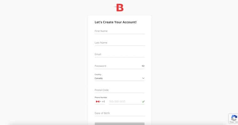 BetOnline account creation form