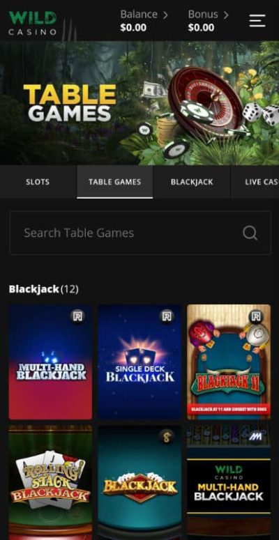 wild casino mobile games