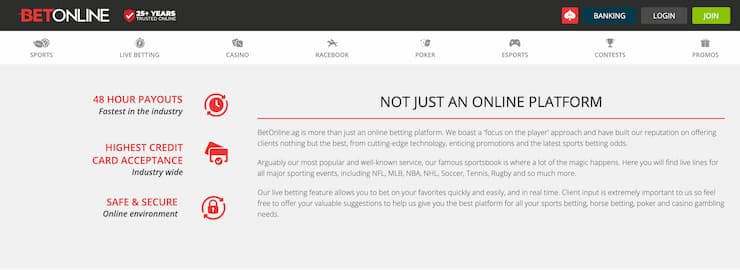 BetOnline homepage - Join Now