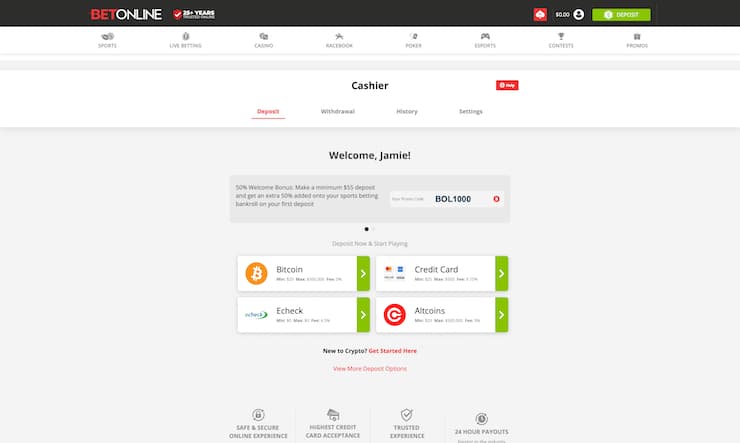 BetOnline Cashier