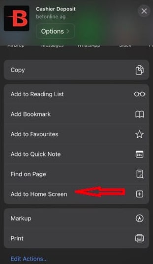 BetOnline app home screen step three