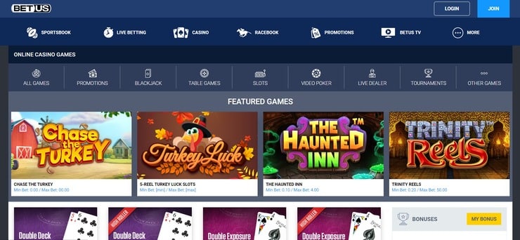 BetUS casino homepage