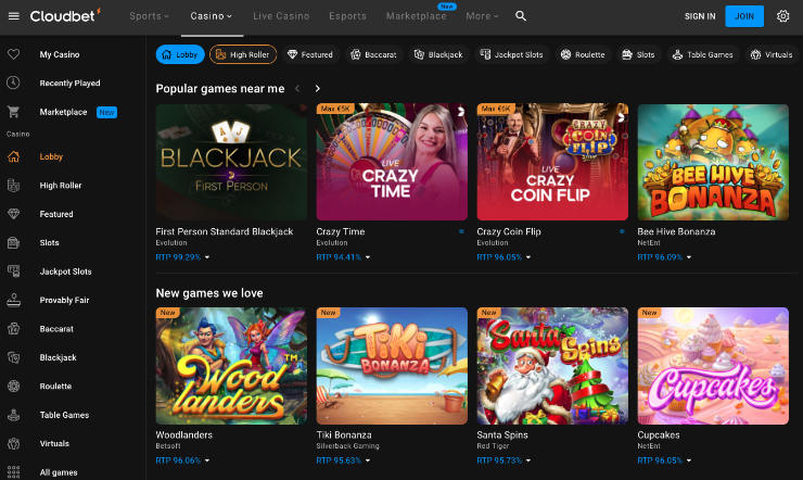 Cloudbet Casino Lobby