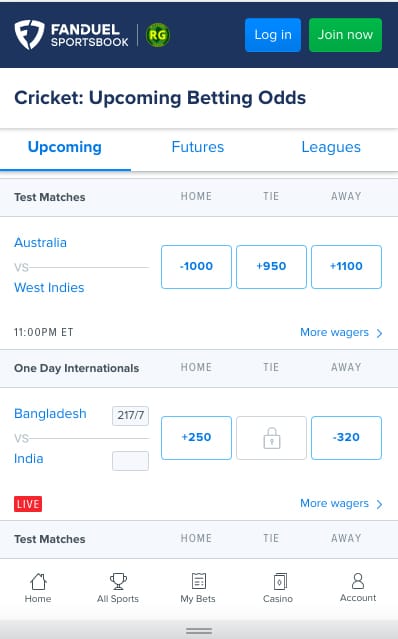 FanDuel cricket app