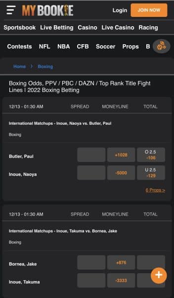 MyBookie Mobile - Boxing