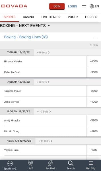 Bovada Mobile - Boxing