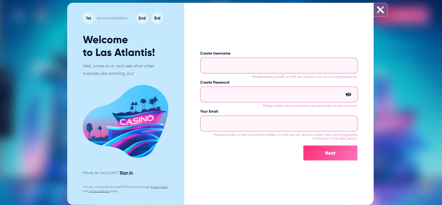 Las Atlantis sign up form
