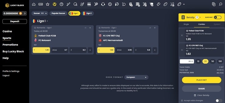 Lucky Block Romania Sports Bet