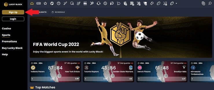 Lucky Block Sports Sign Up Button
