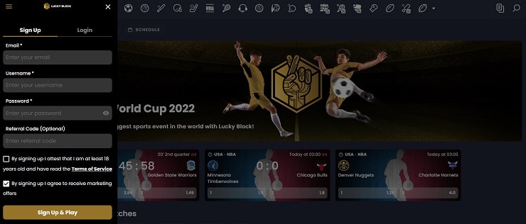 Lucky Block Sports Sign Up Form