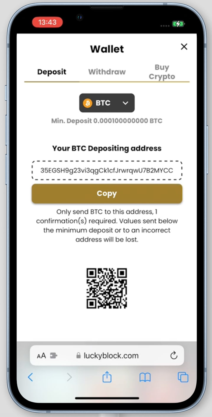 Luckyblock deposit app step four