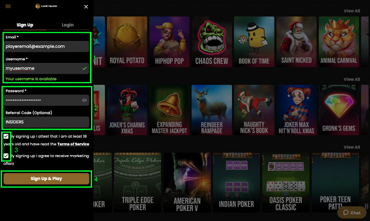 Register at Lucky Block Casino Step 2