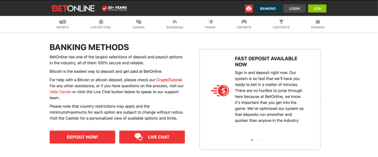 BetOnline Deposit Options