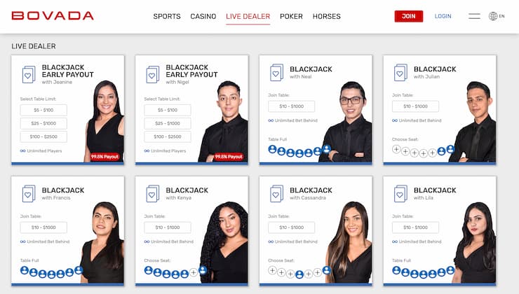 Bovada Casino Live Dealer Blackjack