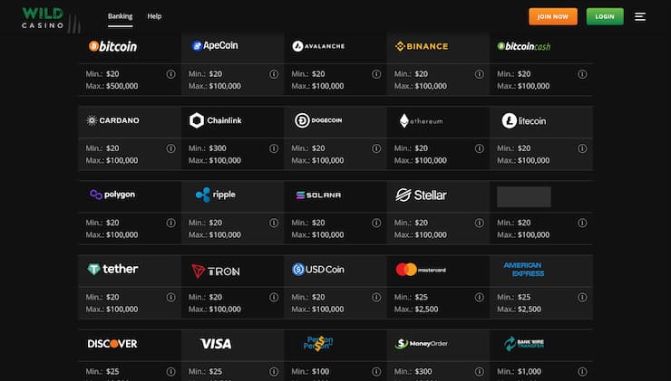 Wild Casino Crypto Payment Methods