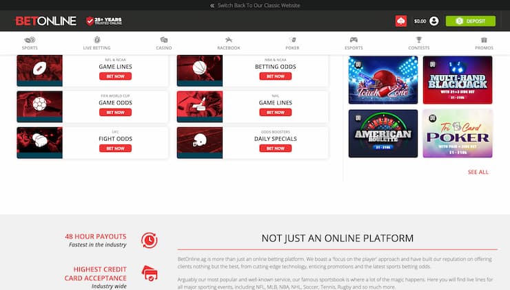 BetOnline Gambling Options
