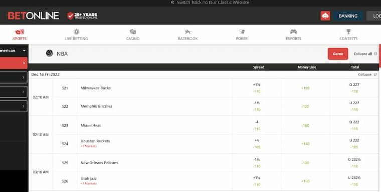 BetOnline sports lobby
