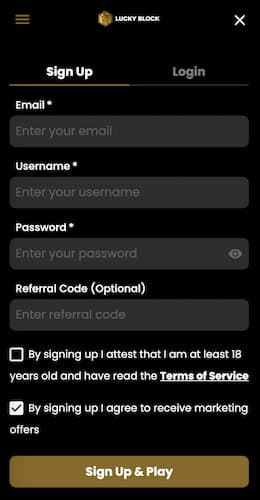 lucky block sign up