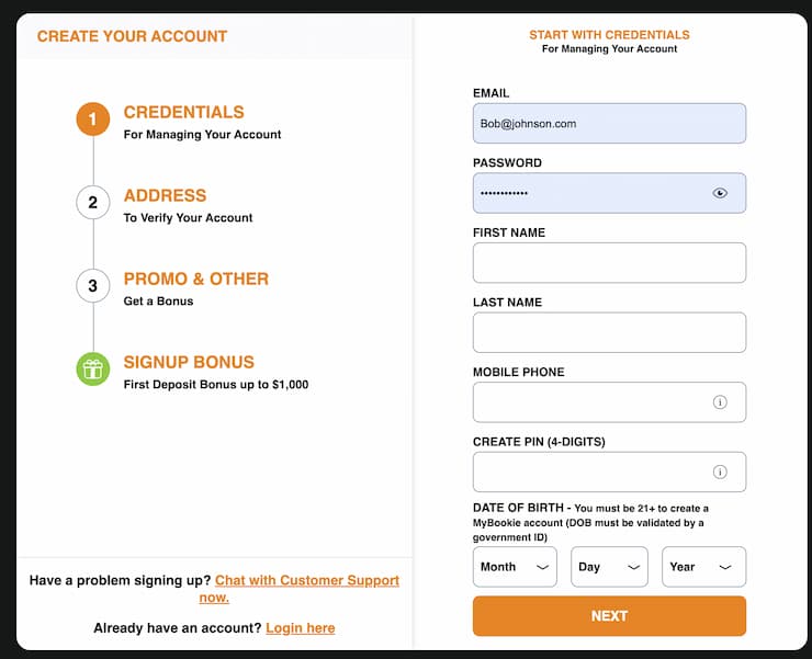 mybookie account details
