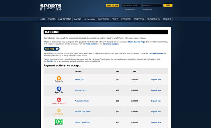 SportsBetting.ag Banking Payments