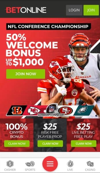 BetOnline mobile sports page