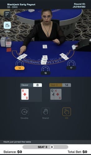 Live casino screen