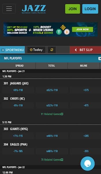 JazzSports homepage - betting apps MO