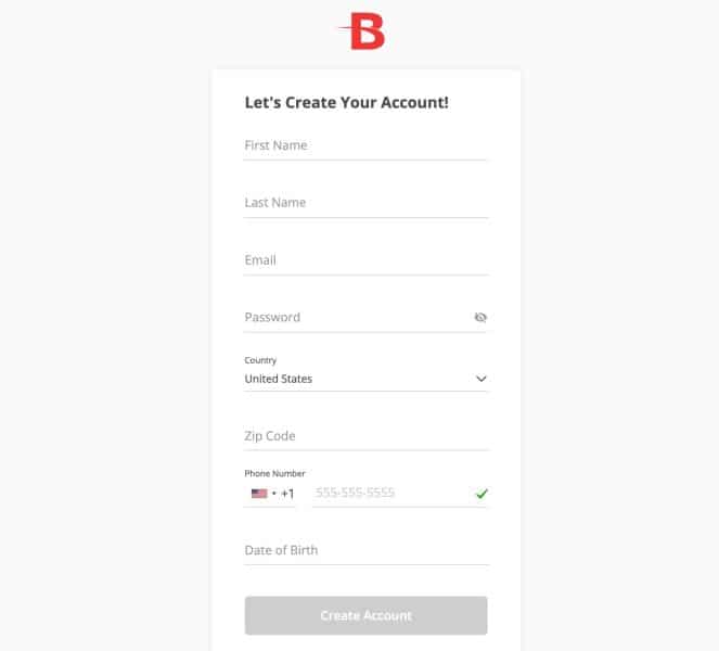 Account registration at BetOnline