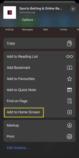 Add BetOnline to Your Home Screen
