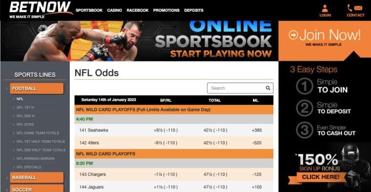 BetNow NFL betting lines