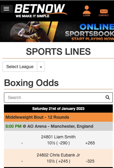 BetNow boxing Maine betting app