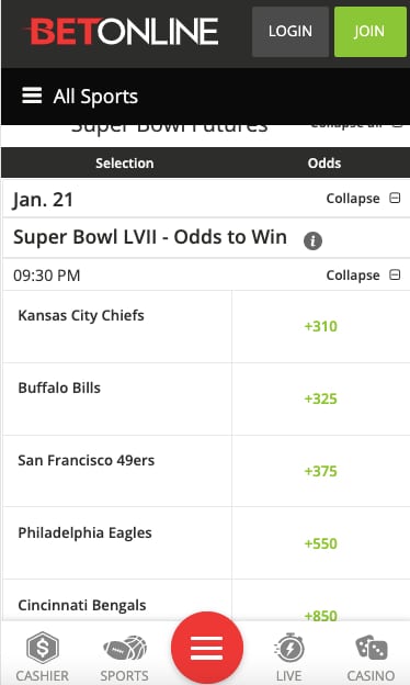 BetOnline NFL futures Maine app