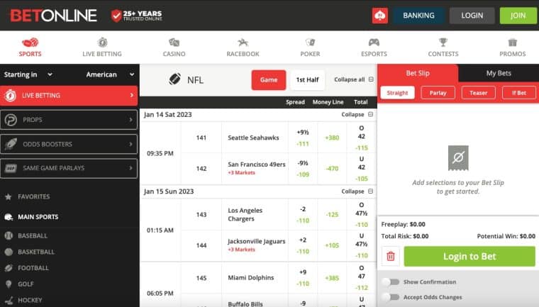 BetOnline NFL page Alabama